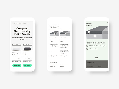 Mobile: Mattress Compare Page e commerce mobile product service design ux visual design