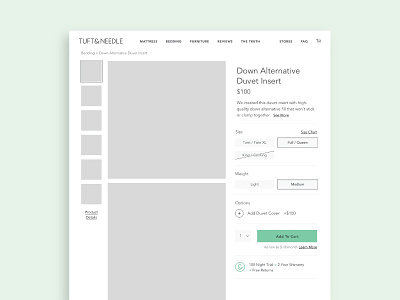 Product Page Wireframe page design product selector ux wireframe