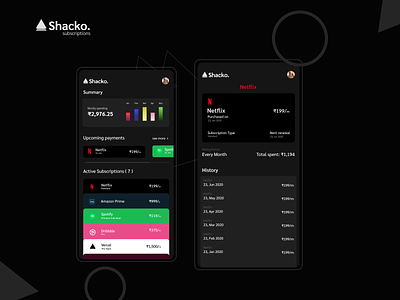 Shacko - subscription management branding interface landing mobile mobile app settings subscription ui