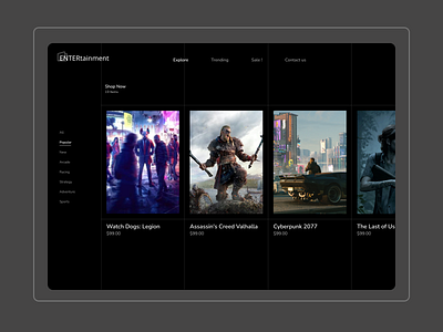 Entertainment | Game store dashboard ecommerce ecommerce app ecommerce design figma gradient interface landing website