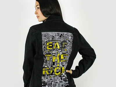 Creator Toronto Jacket Panel Design apparel character design characters clothing denim doodles eat the rich fashion illustration jacket patch typography vector wotto