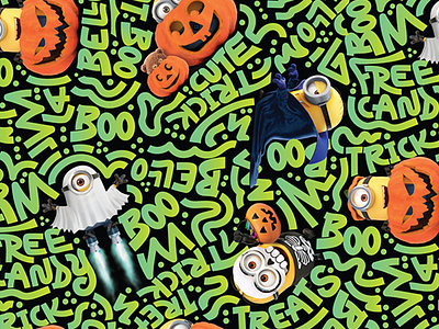 Minions Halloween 2021 Style Guide characters design halloween halloween art illumination minions minions halloween pattern pattern design pumpkins repeat patterns tiled patterns type typography
