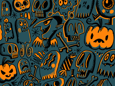 Halloween Doodle 2021 creepy doodles ghost halloween illustration jack o lantern pumpkin pumpkin head skull spooky