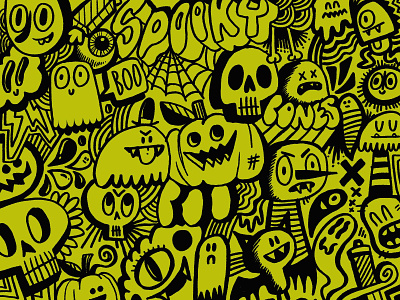 Spooky Doodles characters creepy doodles ghost ghosts halloween illustration jack o lantern mpkins pumpkins skulls