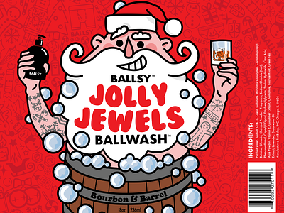 Ballsy Jolly Jewels Ballwash Bottle Label bottle design characters christmas doodles holiday illustration label design packaging packaging design santa unique vector