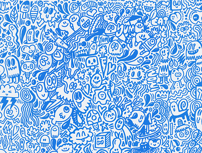 Blue Doodle Pattern character design characters cute doodle doodle art doodles illustration pattern wotto