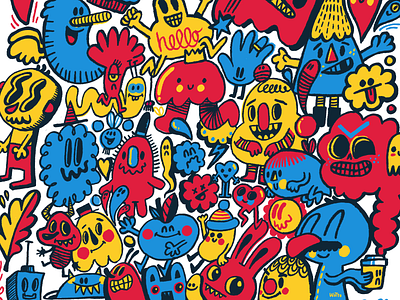 Primary Colors Doodles blue character design characters cute cute characters doodles illustration kids primary colors red yellow