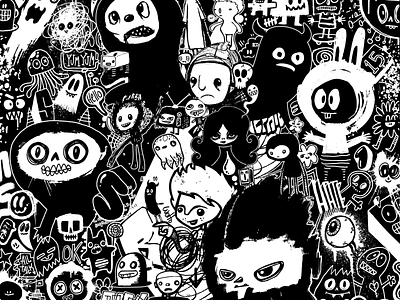Black ink and White Wash black white black and white black ink character design characters cute doodles illustration vector white paint wotto