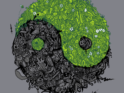 Infinte Struggle @ woot! detailed doodles green green issues pollution rubbish symbolic wotto ying yang