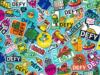 Defy Branded Sticker Design branding character design characters cute design doodles illustration stickers vector wotto