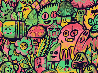 Forest Doodle character design characters colorful cute design doodle art doodles forest illustration illustration art nature organic wotto