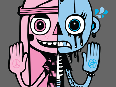 Two Halves blue boy characters comic conjoined cute girl lowbrow opposites pink twins weird