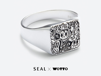 Seal x wotto colab collaboration designed ring doodle ring doodles engraved etched illustration jewelry ring vector wotto