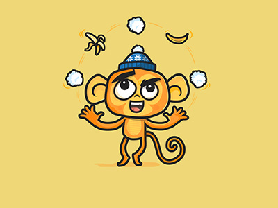 Monkey Freeze banana branding character design chimp cute monkey juggler juggling monkey monkey character snow