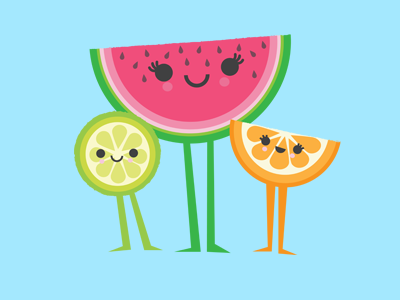 Fruit Salad character design characters cute characters cute fruit fruit fruit characters kawaii lime orange vector water melon