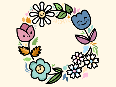 Flowers & Leaves cute cute character daisies floral flowers kawaii kids tulip vector