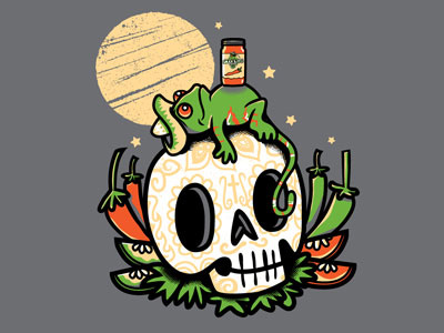 Gilly Loco Tee Design day of the dead food iguana lizard mexican salsa skull sugar skull t shirt design tee design