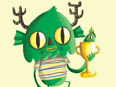 Winning Swamp Creature big eyes character design characters creature cute green monster illustration monster swamp creature trophy