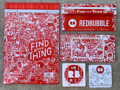 Final Redbubble Packaging Design bag branding doodle art doodle design doodles envelope packagedesign packaging design red redbubble