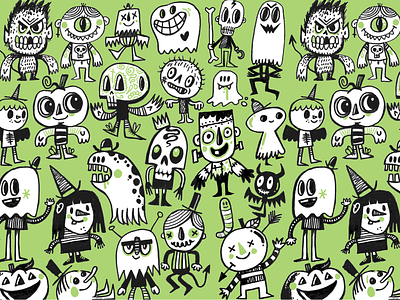 Halloween 2019 pattern bat character character design characters cute ghost ghoul halloween hand drawn illustration skull witch wotto zombie
