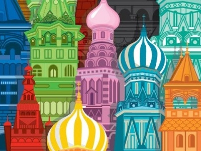 Moskoo Greetings Card bold bright buildings card art colorful detailed buildings greetings card illustration moscow russia russian vector buildings wotto