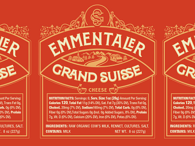 Grand Suisse Emmentaler Label branding castle cheese classic concept cow design diecut food gourmet identity illustration label label packaging monogram premium retro swiss vintage