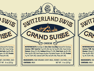 Grand Suisse Switzerland Swiss brand branding cheese concept design flag flower foil gold identity illustration logo logo design monogram mountain packaging premium retro swiss vintage