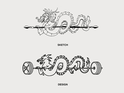 Dragon Illustration Process barbell bodybuilding branding collab concept design fitness gym identity illustration illustration design logo merch paper pen process sketch typography vintage weights
