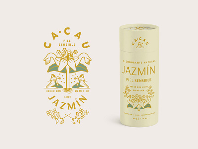 Cacau Jazmín branding concept container cream design identity illustration jasmine lettering logo packaging plant retro sustainable tube typography vector vintage yellow