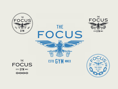 The Focus Gym Branding brand branding chains college concept design fitness icon identity illustration logo mascot owl personal retro training typography vintage weights wings
