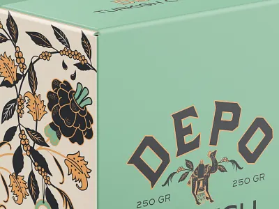 Depo Turkish Coffee bleed branding camel coffee collab design dieline evil eye floral green identity illustration logo ornament pattern plant retro template typography vintage