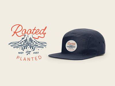 "Rooted, not just planted" Patch badge branding company concept design garden identity illustration lettering logo merch outdoor patch plants retro supply tree typography usa vintage