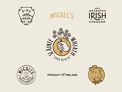 McCall's Irish Cheddar Exploration badge branding branding design cheese cream design graphic icon identity illustration ireland irish lettering logo logotype packaging retro type typography vector