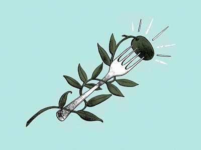 Olive Illustration engraving etching fork green hand drawn hand made illustration ink leaves olive olive branch