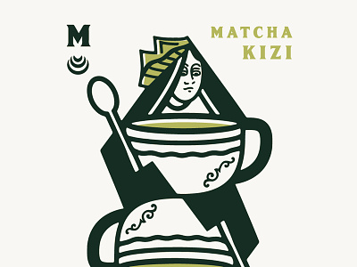 Queen of Matcha's art branding card cards concept design drawing icon illustration latte matcha queen