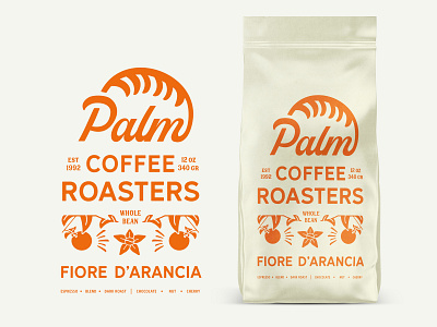 Palm Coffee Roasters Orange Blossom art badge brand branding coffee concept design identity illustration label lettering logo orange packaging retro roaster typography vector vintage