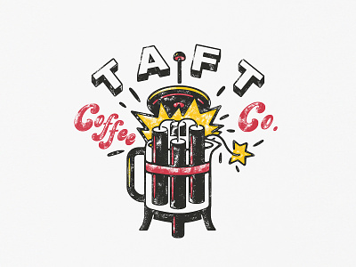 Coffee that makes you boom branding coffee color concept design font french press identity illustration lettering lockup logo merch packaging process punk texture type typography vintage