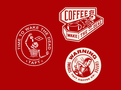 Strong Coffee Badges badge brand branding dead design exploration flatdesign identity illustration lettering logo monday punk retro skull sticker street typography vintage wake