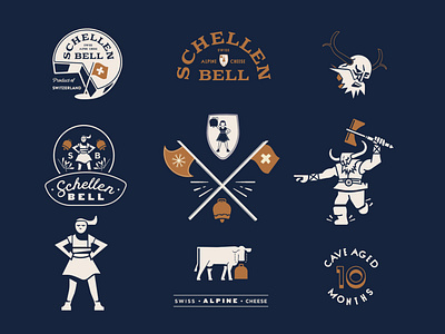 Schellen Bell Brand Exploration axe badge badgedesign bell beverage branding cheese concept design food giant girl icon identity illustration logo packaging retro typography vintage