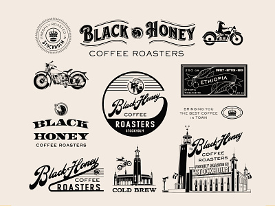 Black Honey Coffee Roasters arabica architecture art cold brew crown drawing funk funky goat harley harley davidson illustration lettering logo retro style technical third wave type vintage