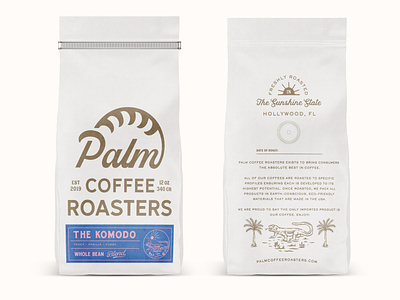 Palm Coffee Roasters The Komodo bag branding collaboration concept design drawing dribbble florida handmade home of us hous identity illustration label lettering logo packaging state sunshine vintage