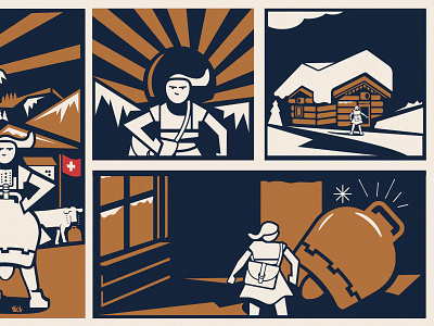 Ursli and the Schellen Bell artist bell branding cabin comic comic book concept folk girl hero illustration modern mountain packaging retro snow switzerland ursli vector vintage