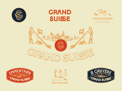 Grand Suisse alpine brand branding cheese design designer dining icon identity illustration lettering logo logodesign packaging premium retro swiss vector vintage wine