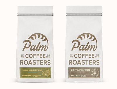 Palm Espresso and Decaf Bags artwork bag bag design blend brand branding cat coffee concept decaf design art espresso illustration label lion packaging palm roaster tiger vintage