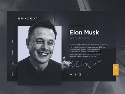 Elon Musk User Profile dailyui dailyui006 design elon musk minimal page slider spacex ui user profile ux web