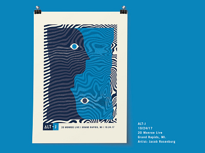 Alt J Poster blue dark blue experimental eye face gig poster poster psychedelic two face wave