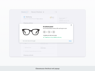 GlassesUSA - Checkout exit popup