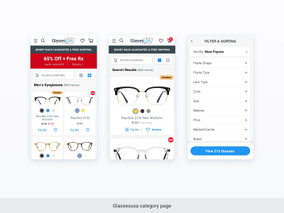 GlassesUSA - Category page & filters optimization