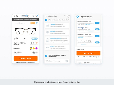 GlassesUSA - Product page & lens funnel