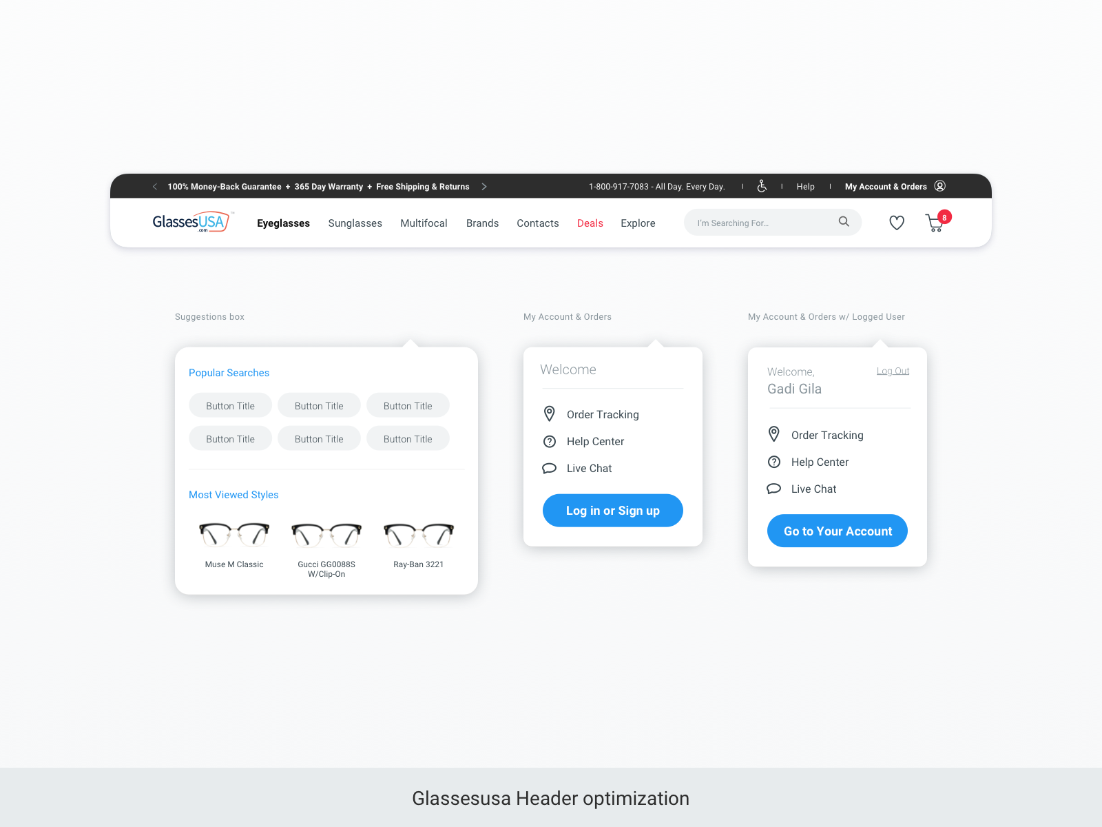 GlassesUSA Header optimization by Gadi Gila on Dribbble
